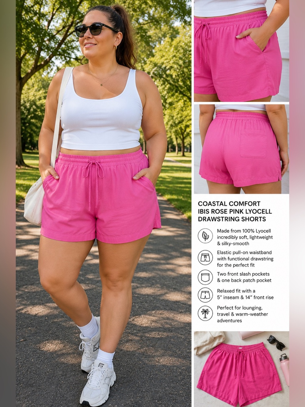 Coastal Comfort Pink Drawstring Waistband Shorts Size XXL